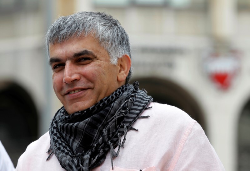 © Reuters. File photo of Bahraini human rights activist Nabeel Rajab arriving for his appeal hearing at court in Manama
