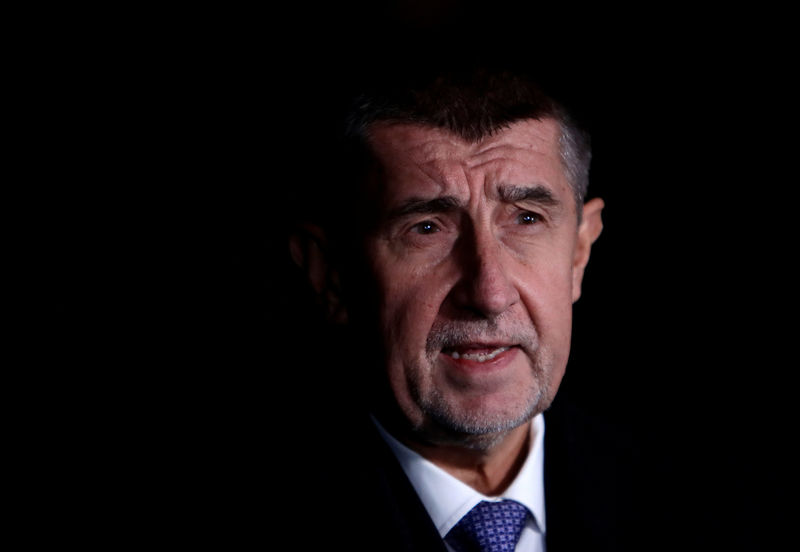 © Reuters. FILE PHOTO: The leader of ANO party Andrej Babis speaks to the media at Prague Castle after a meeting with President Milos Zeman