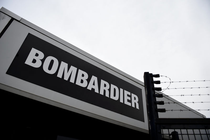 © Reuters. FILE PHOTO: A Bombardier logo is seen at the Bombardier plant in Belfast