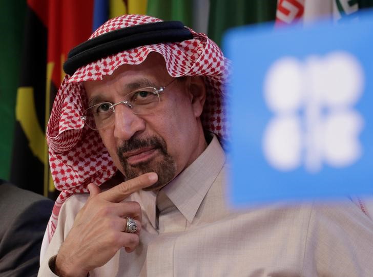 © Reuters. Министр энергетики Саудовской Аравии Халид аль-Фалих на пресс-конференции после встречи ОПЕК в Вене