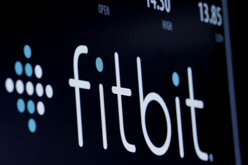 © Reuters. FILE PHOTO: The ticker symbol for Fitbit is displayed at the post where it is traded on the floor of the NYSE in New York