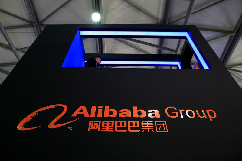 © Reuters. FILE PHOTO: A sign of Alibaba Group is seen at CES Asia 2016 in Shanghai