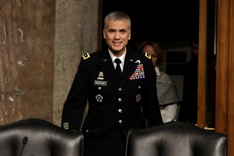 © Reuters. Lt. Gen. Paul M. Nakasone takes a seat before a senate Armed Services Committee hearing