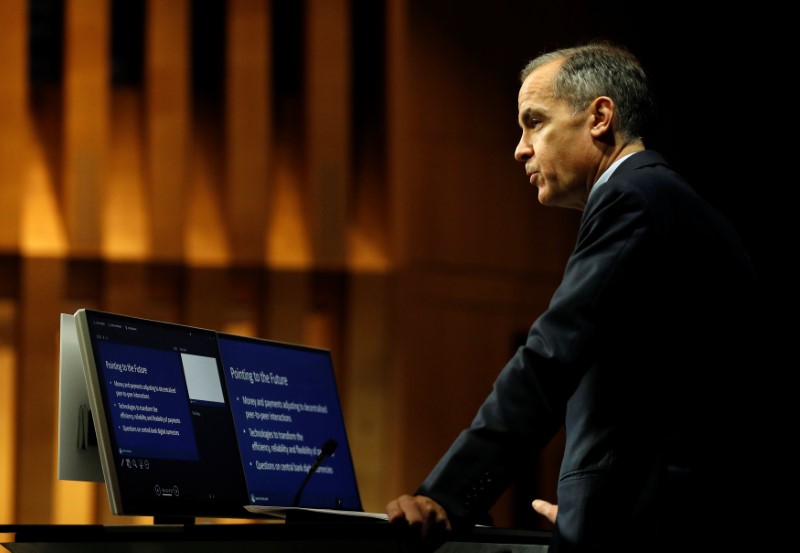 © Reuters. The Governor of the Bank of England, Mark Carney, speaks to the Scottish Economics Forum, via a live feed, in central London