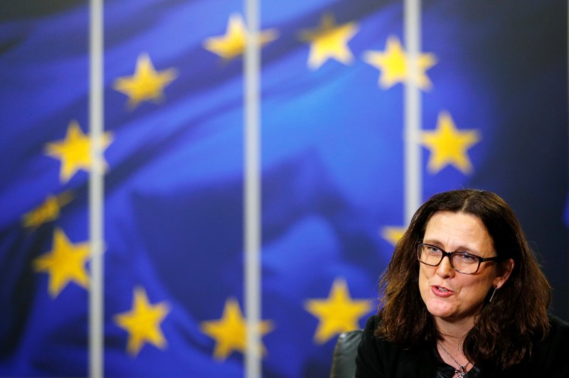 © Reuters. Comissária de Comércio da União Europeia, Cecilia Malmstrom, durante entrevista com a Reuters em Bruxelas, na Bélgica