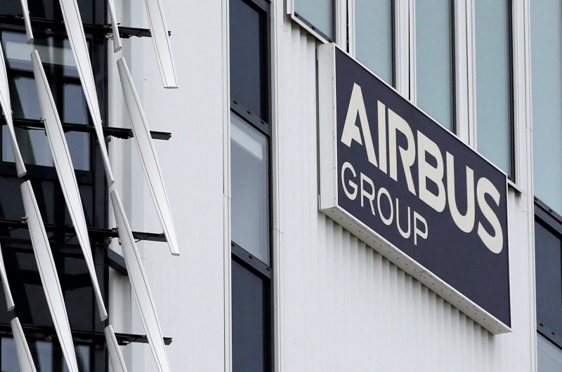 © Reuters. The logo of  Airbus is pictured during Airbus annual press conference on the 2017 financial results in Blagnac near Toulouse