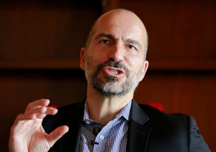 © Reuters. Dara Khosrowshahi, CEO of Uber Technologies, speaks with the media in New Delhi