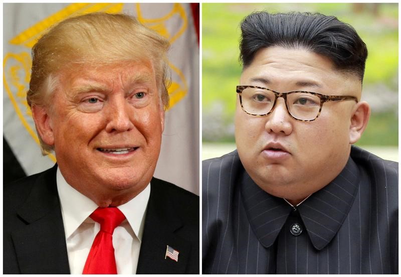 © Reuters. Combo del presidente Usa, Donald Trump, a New York,  e del leader nord coreano Kim Jong Un a Pyongyang