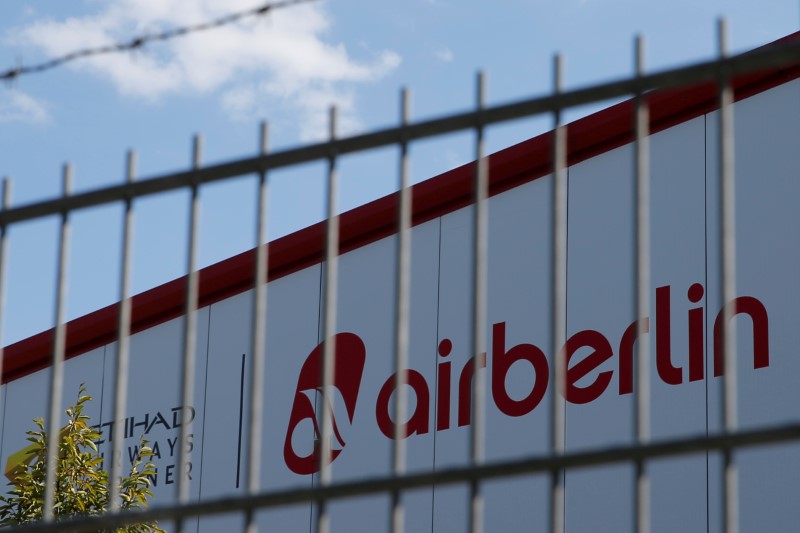 © Reuters. FILE PHOTO - An Air Berlin sign is seen at an Air Berlin storage hall in Berlin