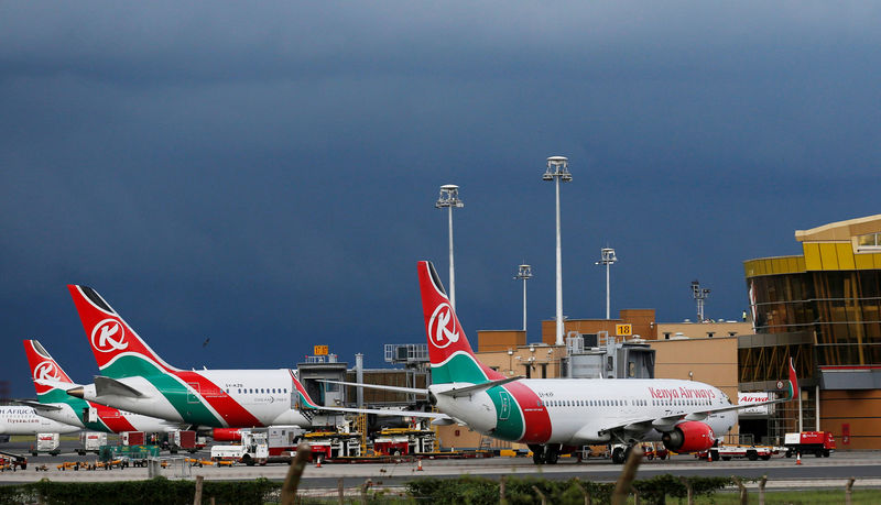 © Reuters. FILE PHOTO: Kenya Airways planes are seen parked at the Jomo Kenyatta International Airport near Kenya's capital Nairobi