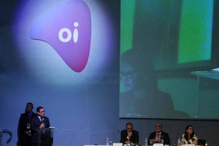 © Reuters. Logo da Oi em Assembléia Geral de Credores no Rio de Janeiro