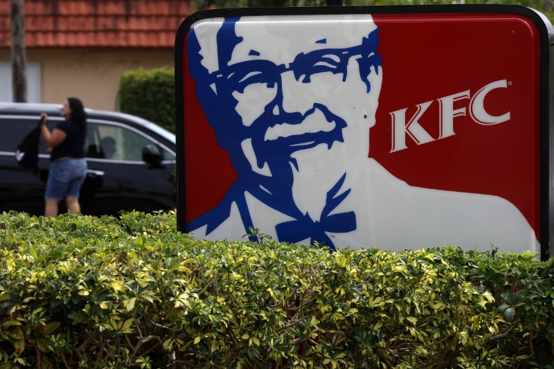 © Reuters. FILE PHOTO: A Kentucky Fried Chicken (KFC) logo is pictured on a sign in North Miami Beach