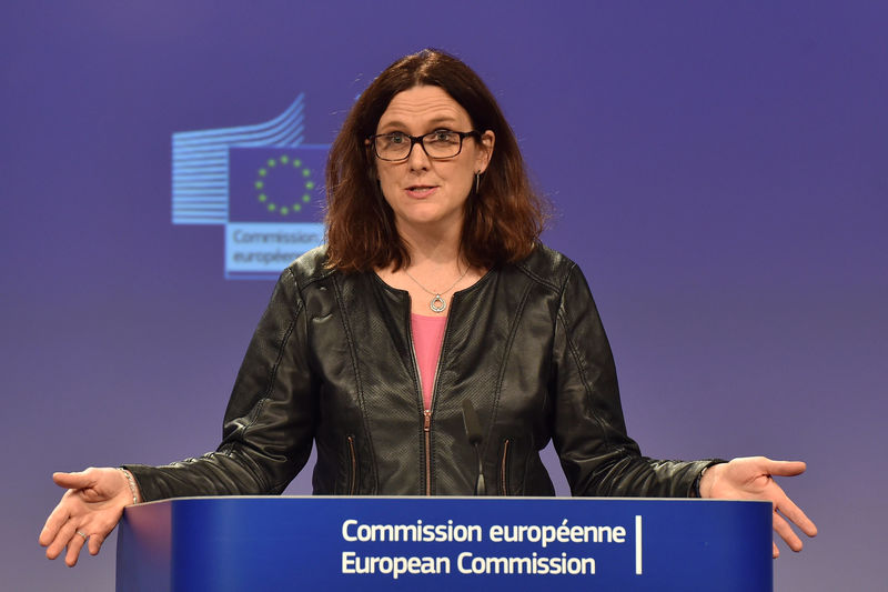 © Reuters. Comissária de Comércio da União Europeia,  Cecilia Malmstrom, durante coletiva de imprensa em Bruxelas, na Bélgica