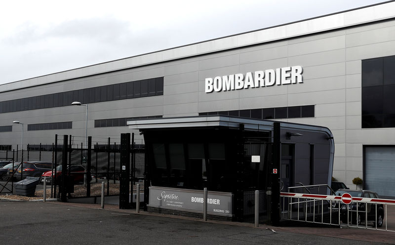 © Reuters. Bombardier's logo is seen on the building of the company's service centre at Biggin Hill