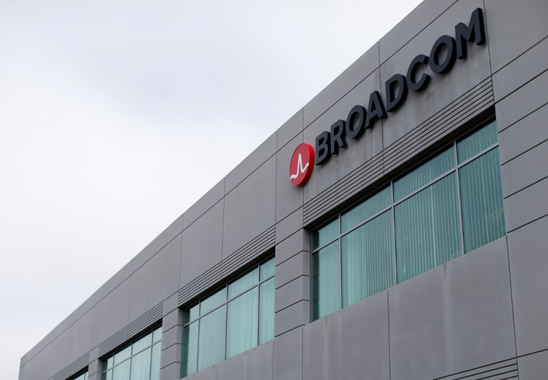 © Reuters. Broadcom Limited company logo is pictured on an office building in Rancho Bernardo, California