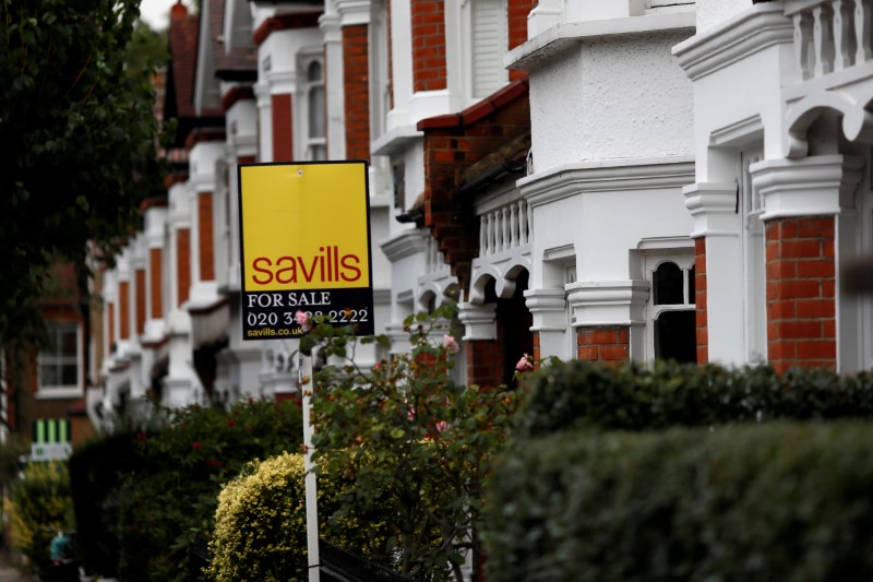 © Reuters. FILE PHOTO: A Savills property estate agent sign is displayed outside a home in south London