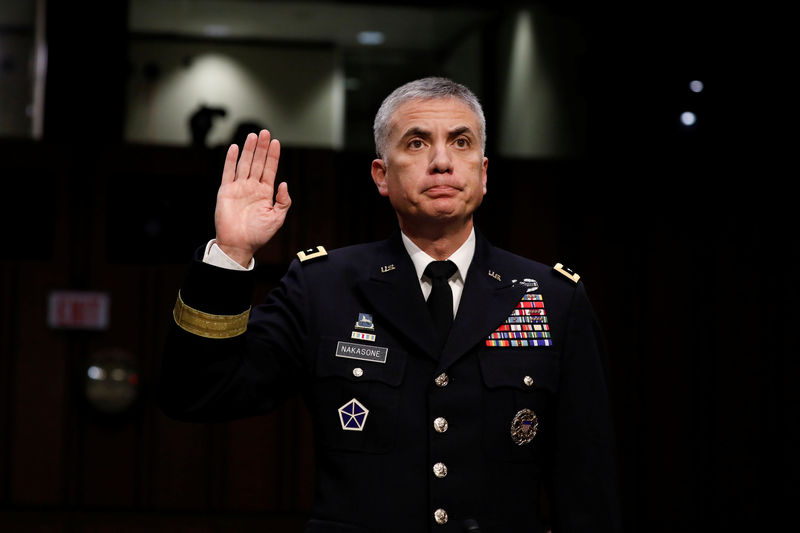 © Reuters. Lieutenant General Paul Nakasone, nominee to lead the National Security Agency and US Cyber Command, is sworn in before the Senate Intelligence Committee on Capitol Hill in Washington