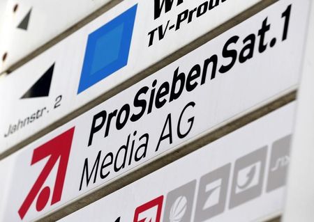 © Reuters. File photo shows the logo of Germany's biggest commercial broadcaster ProSiebenSat.1 Media AG in Unterfoehring