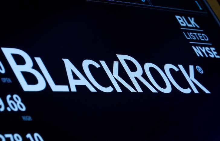 © Reuters. FILE PHOTO - The company logo and trading information for BlackRock is displayed on a screen on the floor of the NYSE