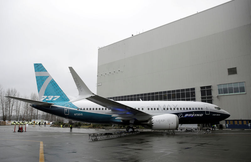 © Reuters. FILE PHOTO:    The first Boeing 737 MAX 7 is unveiled in Renton