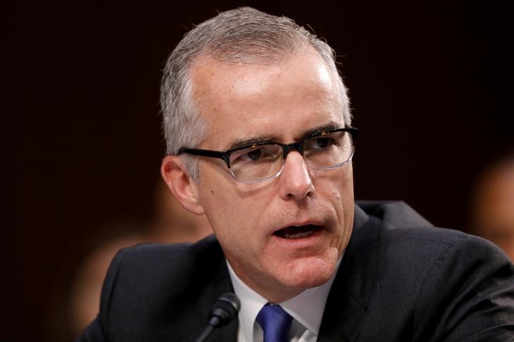 © Reuters. FILE PHOTO:    Acting FBI Director Andrew McCabe testifies before a Senate Intelligence Committee hearing on Capitol Hill in Washington