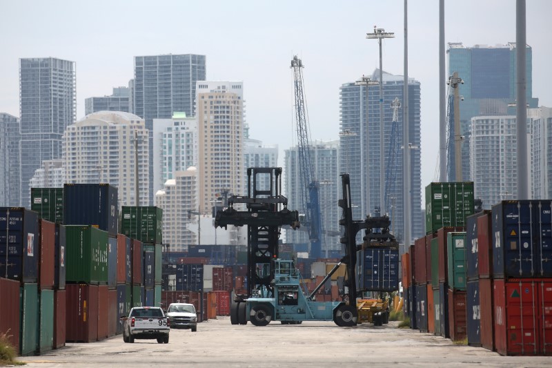 © Reuters. FILE PHOTO: A mule truck moves a container in the Port of Miami in Miami