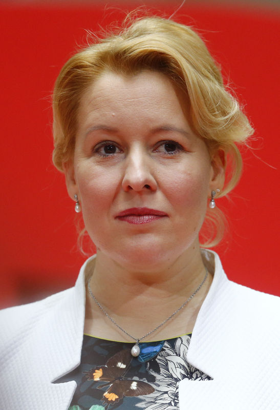 © Reuters. Fraziska Giffey , designated German Family Minister of the Social Democratic Party (SPD) poses during a news conference at the party headquarters in Berlin