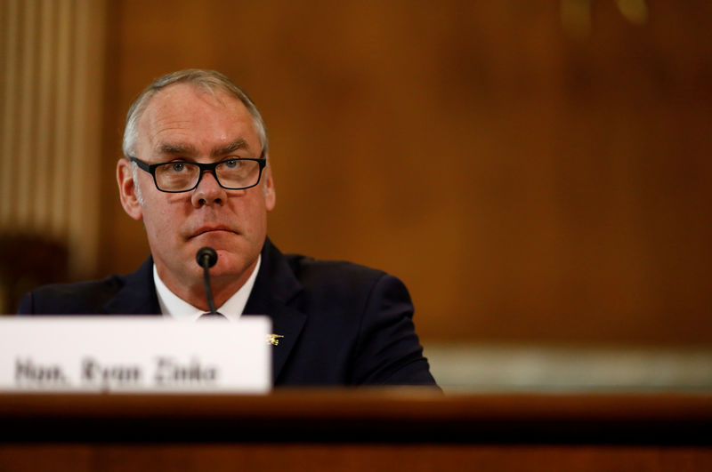 © Reuters. U.S. Secretary of the Interior Ryan Zinke testifies in front of the Senate Committee on Energy and Natural Resources on Capitol Hill in Washington