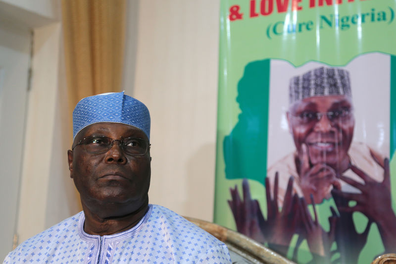 © Reuters. Nigerian former VP Abubakar attends Reuters interview in Abuja