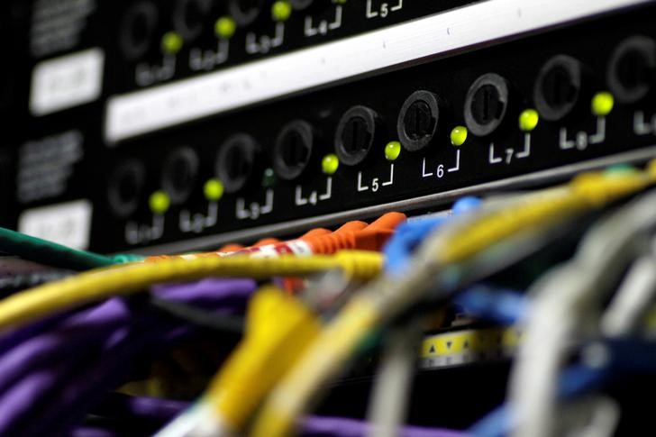 © Reuters. FILE PHOTO: LAN network cables plugged into a server in Singapore