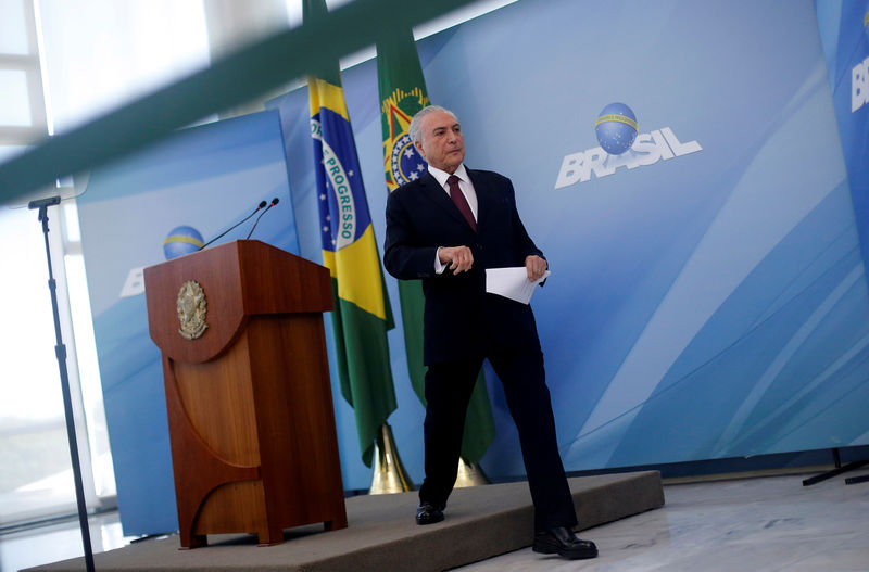© Reuters. Presidente Michel Temer após discurso no Palácio do Planalto