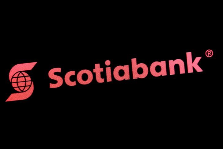 © Reuters. The Scotiabank logo is displayed on a screen on the floor