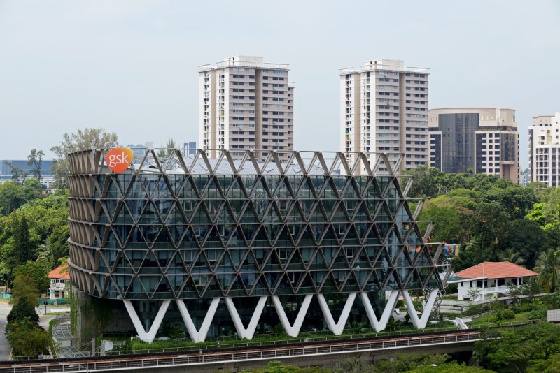 © Reuters. FILE PHOTO: An aerial view of GSK Asia House is seen in Singapore