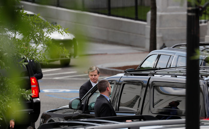 © Reuters. FBI Director Wray departs the White House after meeting with President Trump