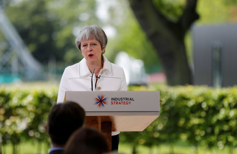 © Reuters. FILE PHOTO: Britain's Prime Minister, Theresa May, speaks on science and the Industrial Strategy at Jodrell Bank in Macclesfield