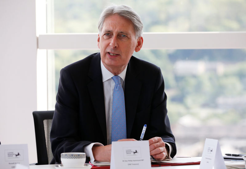 © Reuters. FILE PHOTO: Britain's Chancellor of the Exchequer Philip Hammond attends a meeting of regional leaders of the financial and professional services in Halifax