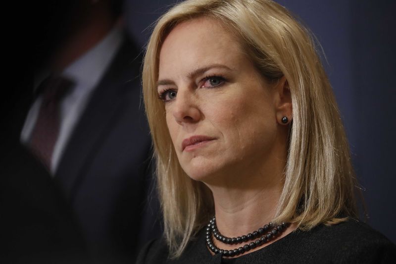 © Reuters. U.S. Secretary of Homeland Security Nielsen speaks to reporters after briefing members of the U.S. House of Representatives on election security at the U.S. Capitol in Washington