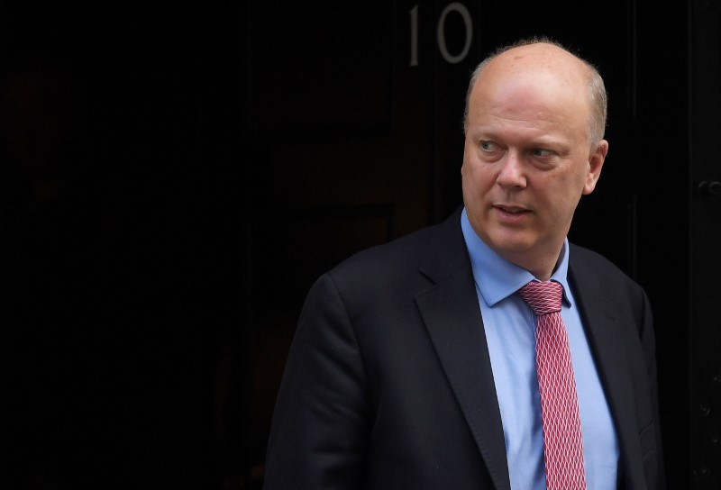 © Reuters. FILE PHOTO:  Britain's Secretary of State for Transport Chris Grayling leaves 10 Downing Street, London