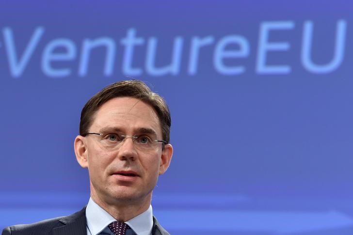 © Reuters. EC Vice-President Katainen looks on during a news conference on the launch of VentureEU in Brussels