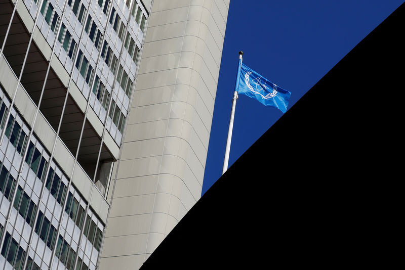 © Reuters. FILE PHOTO: The IAEA flag flies in front of its headquarters in Vienna