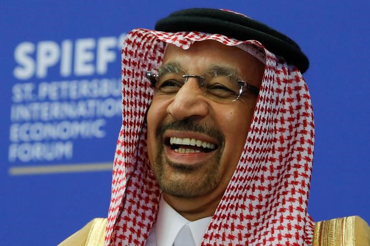 © Reuters. Министр энергетики Саудовской Аравии Халид аль-Фалих на сессии Петербургского международного экономического форума