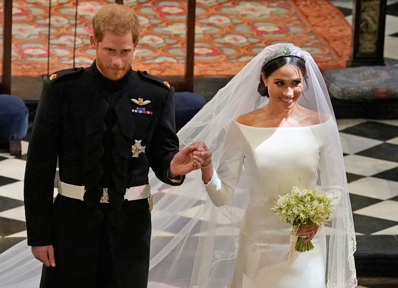 © Reuters. Príncipe Harry e Meghan Markle durante casamento em Windsor, no Reino Unido