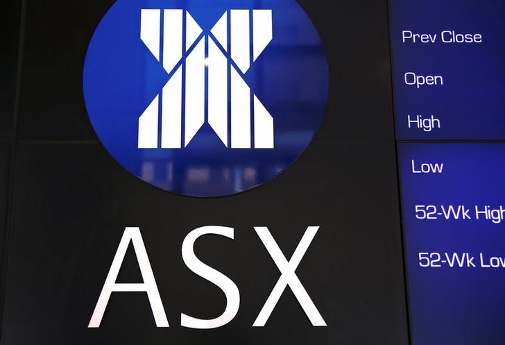 © Reuters. FILE PHOTO: A board displaying stock prices is adorned with the Australian Securities Exchange (ASX) logo in central Sydney