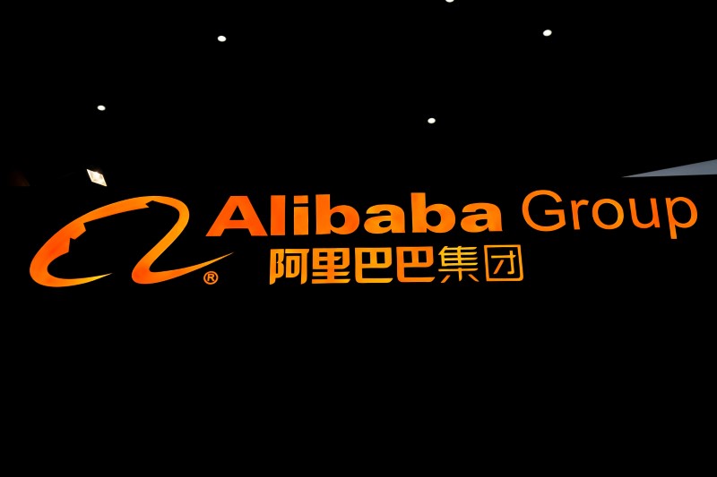 © Reuters. FILE PHOTO: A sign of Alibaba Group is seen during the fourth World Internet Conference in Wuzhen