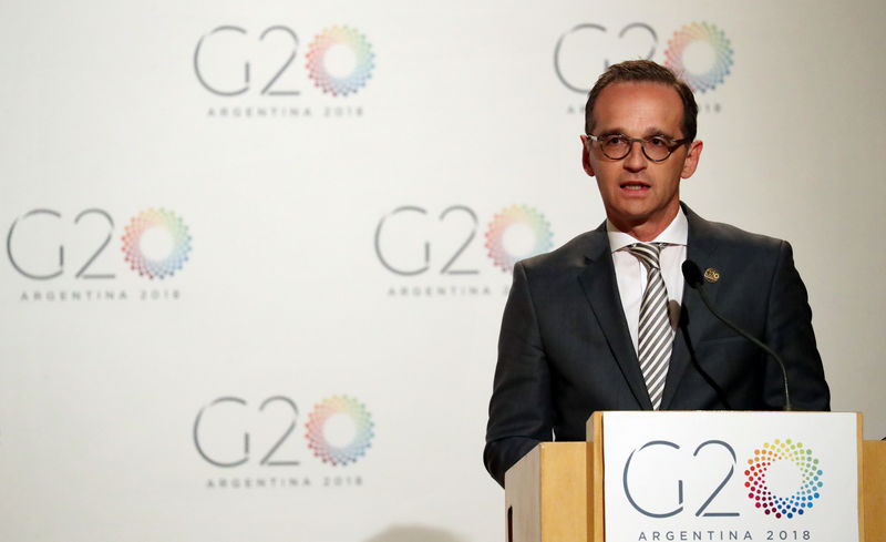 © Reuters. Germany's Foreign Minister Maas speaks during a news conference at the G20 Meeting of Foreign Affairs Ministers in Buenos Aires