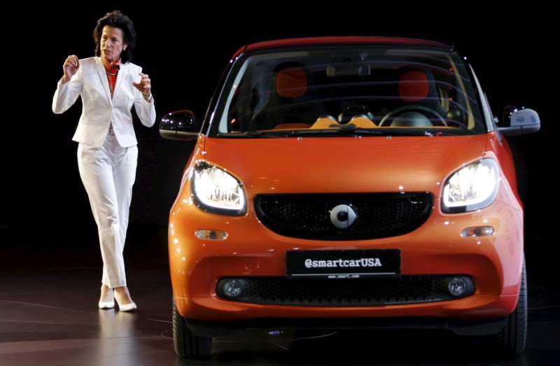 © Reuters. FILE PHOTO: Smart CEO Annette Winkler introduces the 2016 Smart ForTwo car at the 2015 New York International Auto Show