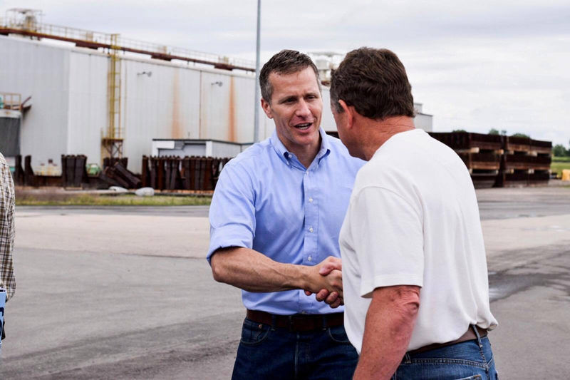 © Reuters. FILE PHOTO: Missouri Governor Eric Greitens seen at a industrial site