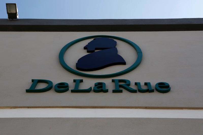 © Reuters. The corporate logo of De La Rue is seen at De La Rue Malta at Bulebel Industrial Estate in Zejtun