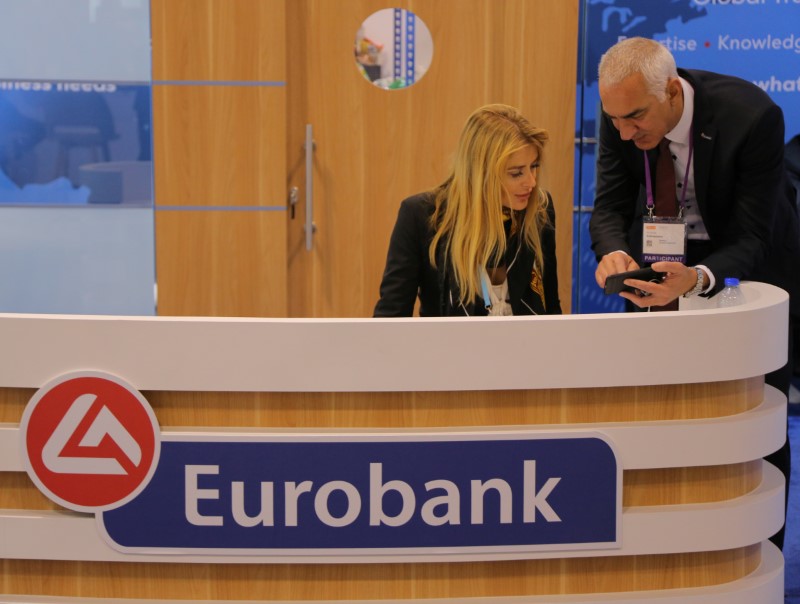 © Reuters. FILE PHOTO: The logo for Eurobank is seen at the SIBOS banking and financial conference in Toronto