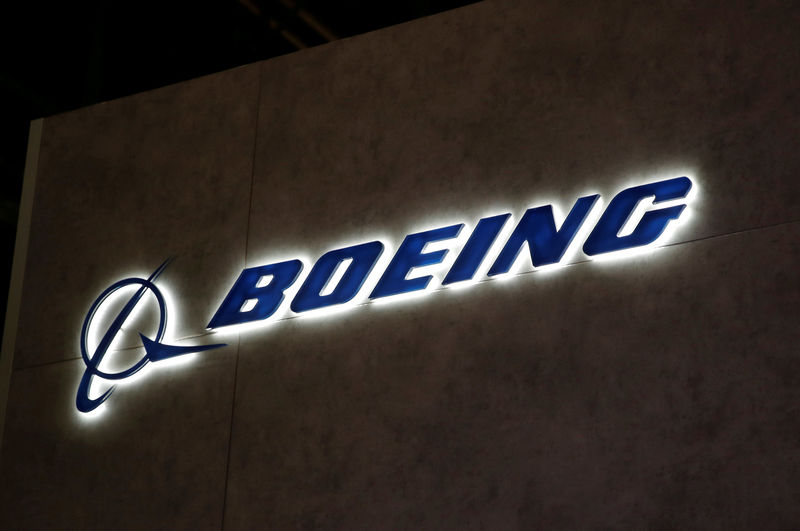 © Reuters. FILE PHOTO:    A Boeing logo is pictured during EBACE in Geneva